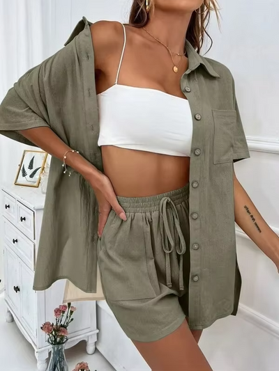 Scarlett™ - Comfortable Linen Shirt and Shorts Set