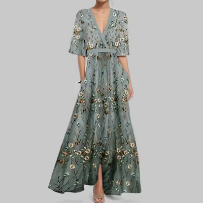 Amelia™ - Elegant V-Neck Belted Boho Dress