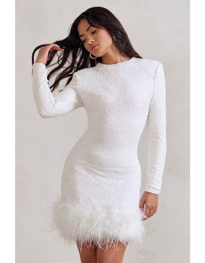Amelia™ - Modern Sequins Feather Mini Dress