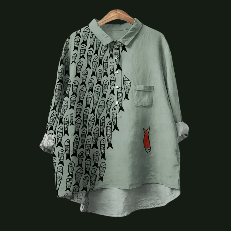 Lina™ - Comfortable Vintage Fish Print Shirt