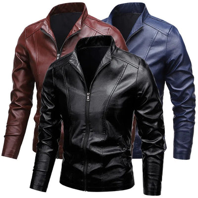 Carter™ - Slim-fit Stand Collar Zip-up Leather Jacket