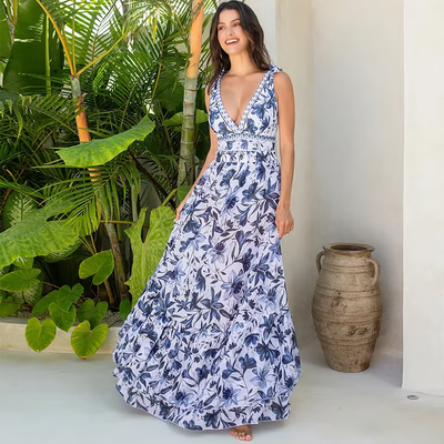 Olivia™ - Stylish V Neck Floral One-Piece Swimsuit Set