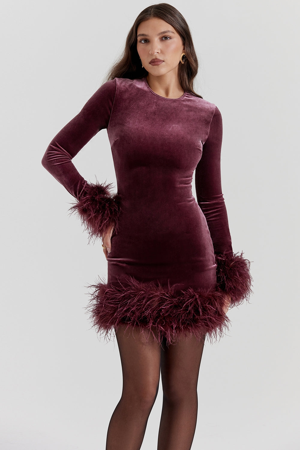 Aubrey™ - Modern Velvet Feather Mini Dress