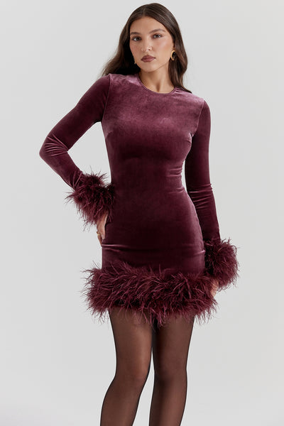 Aubrey™ - Modern Velvet Feather Mini Dress