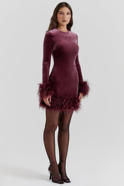 Aubrey™ - Modern Velvet Feather Mini Dress