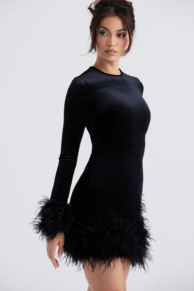 Aubrey™ - Modern Velvet Feather Mini Dress