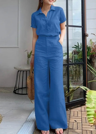 Charlotte™ - Stylish Short Sleeve Shirt and Loose Wide Leg Pants Set